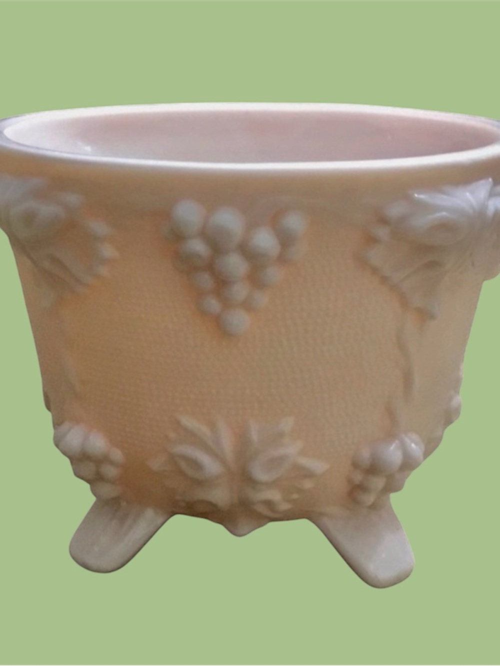 Vintage pink milk glass bowl grapes